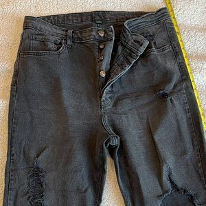 Distressed Black Jeans | Button Fly, Straight Leg, Cropped